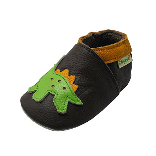 SAYOYO Dinosaurier WeichesLeder Lauflernschuhe Krabbelschuhe Babyschuhe, 19/20 (6-12) M Monate, Dunkelbraun von SAYOYO