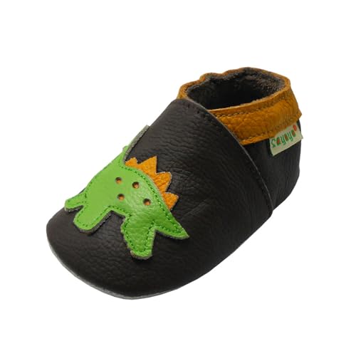 SAYOYO Dinosaurier WeichesLeder Lauflernschuhe Krabbelschuhe Babyschuhe, 23/24 (18-24) XL Monate, Dunkelbraun von SAYOYO