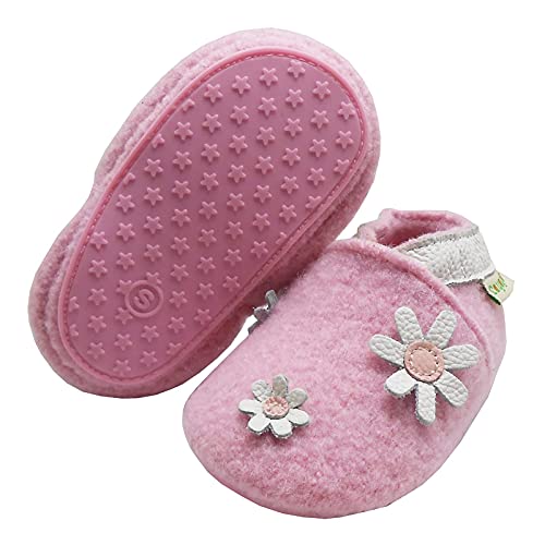 SAYOYO Gänseblümchen Kleinkinder Ersten Schritt Walker Wolle Baby Schuhe für Mädchen (18-24 Monate XL, Rosa) von SAYOYO