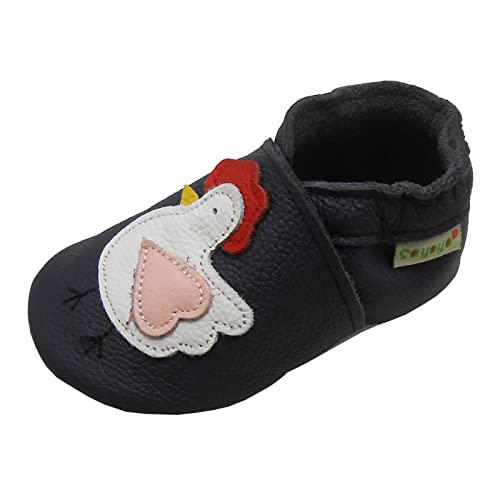 SAYOYO Hähnchen WeichesLeder Lauflernschuhe Krabbelschuhe Babyschuhe 17/18 (0-6) S Monate, Navy Blau von SAYOYO