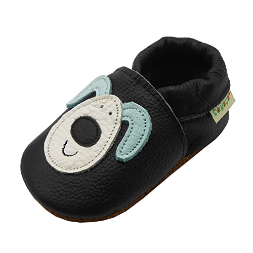 SAYOYO Hund WeichesLeder Lauflernschuhe Krabbelschuhe Babyschuhe 19/20 (6-12) M Monate,Schwarz von SAYOYO