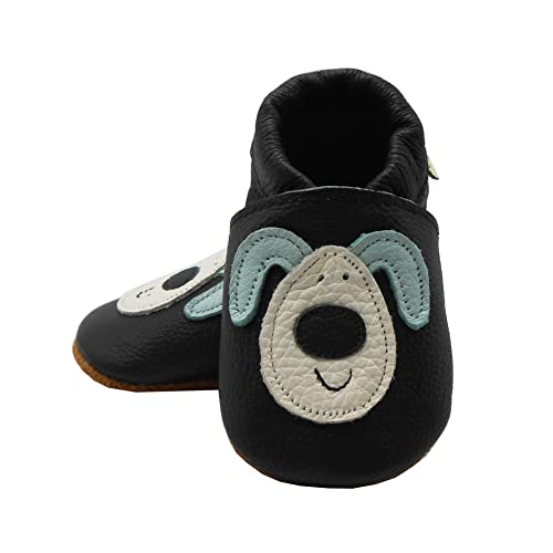 SAYOYO Hund WeichesLeder Lauflernschuhe Krabbelschuhe Babyschuhe 23/24 (18-24) XL Monate,Schwarz von SAYOYO