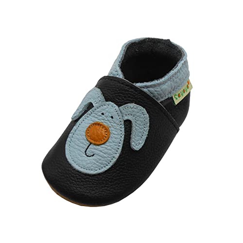 SAYOYO Kaninchen WeichesLeder Lauflernschuhe Krabbelschuhe Babyschuhe (12-18) L Monate, Schwarz von SAYOYO