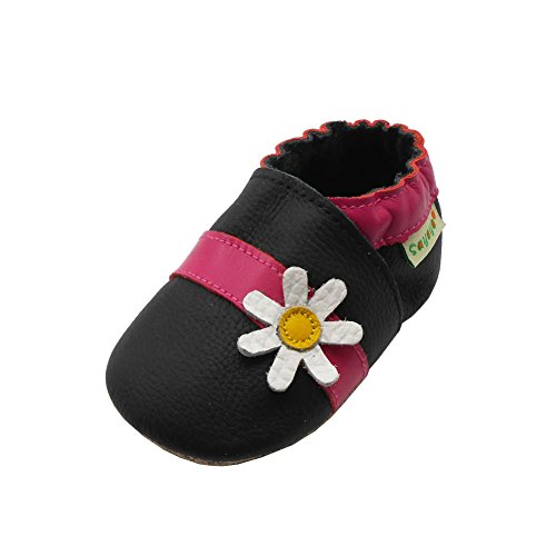 SAYOYO Karikatur Lauflernschuhe Baby Leder weiche Sohle Kugelsicherer Krippe Enfants Schuhe 21/22 (12-18) L Monate, Schwarz von SAYOYO