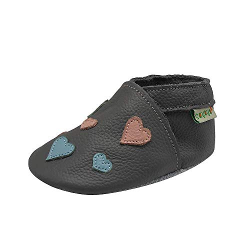 SAYOYO Krabbelschuhe Lauflernschuhe Jungen mädchen Weicher Leder Babyhausschuhe 17/18 (0-6) S Monate,Grau von SAYOYO