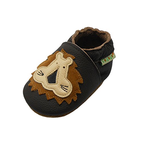 SAYOYO Löwe Krabbelschuhe WeichesLeder rutschfest Babyschuhe 21/22 (12-18) L Monate, Dunkelbraun von SAYOYO