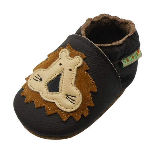 SAYOYO Löwe Krabbelschuhe WeichesLeder rutschfest Babyschuhe 23/24 (18-24) XL Monate, Dunkelbraun von SAYOYO