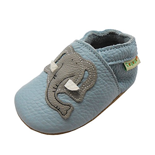 SAYOYO Netter Elefant WeichesLeder Lauflernschuhe Krabbelschuhe Babyschuhe 17/18 (0-6) S Monate, Blau von SAYOYO