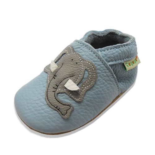 SAYOYO Netter Elefant WeichesLeder Lauflernschuhe Krabbelschuhe Babyschuhe 19/20 (6-12) M Monate,Blau von SAYOYO