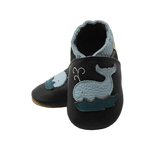 SAYOYO Netter Wal Lauflernschuhe Krabbelschuhe Babyschuhe 17/18 (0-6) S Monate, Schwarz von SAYOYO