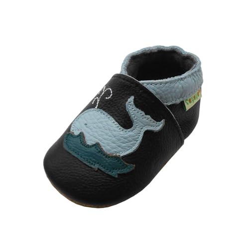 SAYOYO Netter Wal Lauflernschuhe Krabbelschuhe Babyschuhe 25/26 (24-36) XXL Monate, Schwarz von SAYOYO