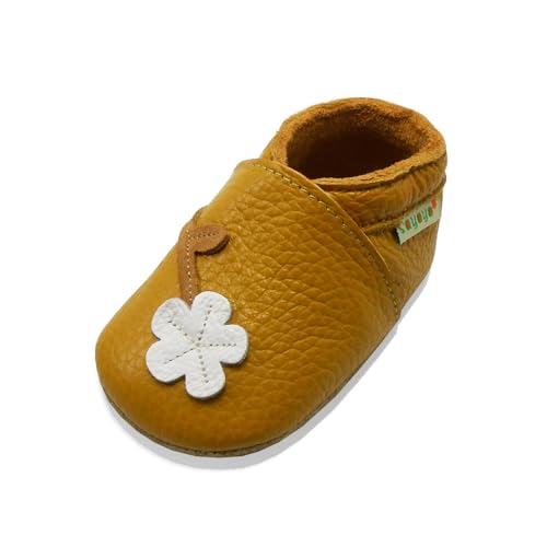 SAYOYO Pflaume Blumen WeichesLeder Lauflernschuhe Krabbelschuhe Babyschuhe (18-24) XL Monate, Braun Blume von SAYOYO