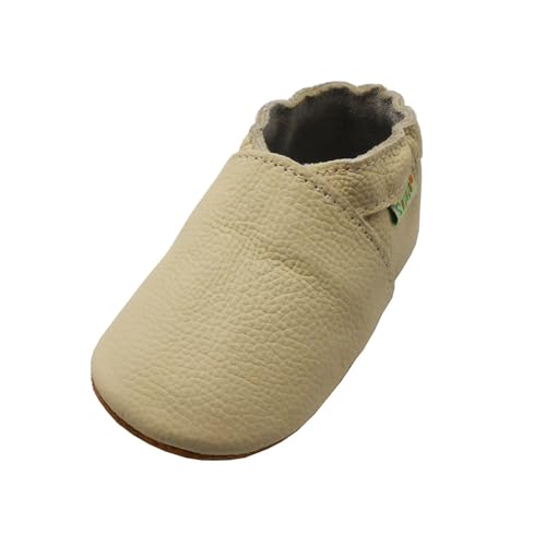 SAYOYO Weicher Leder Lauflernschuhe Krabbelschuhe Babyhausschuhe Kleinkind Lederschuhe Jungen und Mädchen, 23/24 (18-24) XL Monate,Beige von SAYOYO