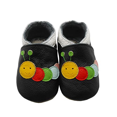 SAYOYO Raupe WeichesLeder Lauflernschuhe Krabbelschuhe Babyschuhe, 17/18 (0-6) S Monate, Schwarz von SAYOYO