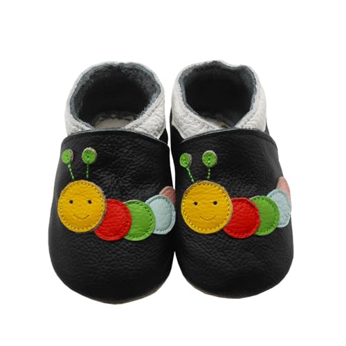 SAYOYO Raupe WeichesLeder Lauflernschuhe Krabbelschuhe Babyschuhe, 21/22 (12-18) L Monate, Schwarz von SAYOYO