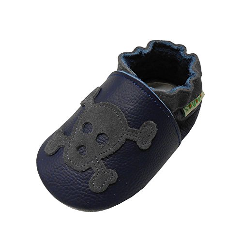 SAYOYO Schädel WeichesLeder Babyschuhe Lauflernschuhe Krabbelschuhe, 19/20 (6-12) M Monate, Navy blau von SAYOYO