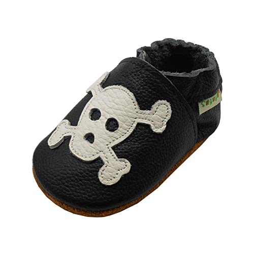 SAYOYO Schädel WeichesLeder Lauflernschuhe Krabbelschuhe Babyschuhe (0-6) S Monate, Schwarz von SAYOYO