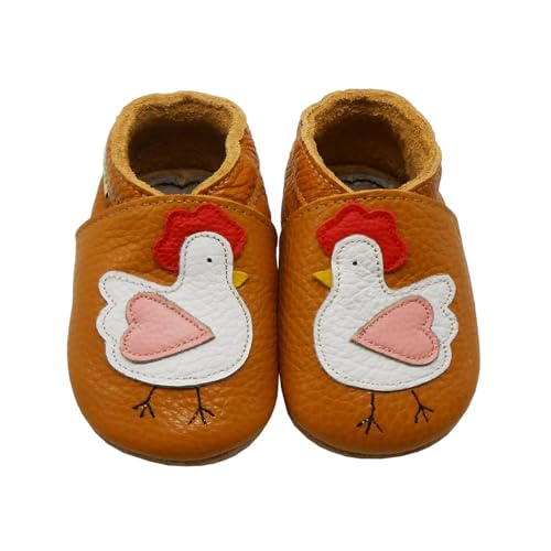 SAYOYO Weiche Babyschuhe Lauflernschuhe Krabbelschuhe Kleinkind Lederschuhe Hausschuhe, 19/20 (6-12) M Monate, Braun Hähnchen von SAYOYO