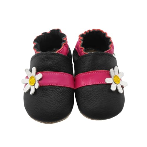 SAYOYO Weiche Babyschuhe Lauflernschuhe Krabbelschuhe Kleinkind Lederschuhe Hausschuhe, 19/20 (6-12) M Monate, Schwarz Blumen von SAYOYO