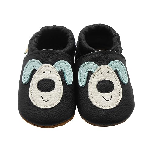 SAYOYO Weiche Babyschuhe Lauflernschuhe Krabbelschuhe Kleinkind Lederschuhe Hausschuhe,19/20 (6-12) M Monate,Schwarz Hund von SAYOYO