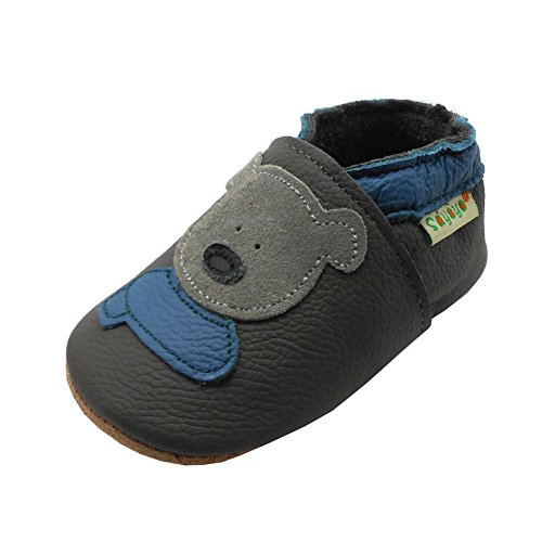 SAYOYO Weicher Leder Lauflernschuhe Krabbelschuhe Babyhausschuhe Kleinkind Lederschuhe Jungen und Mädchen, 25/26 (24-36) XXL Monate, Grau von SAYOYO