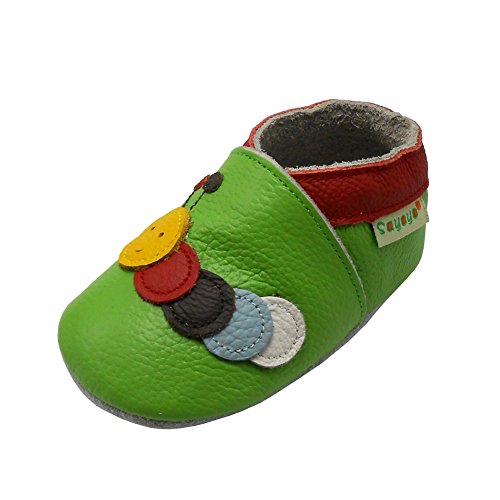 SAYOYO Caterpillars WeichesLeder Lauflernschuhe Krabbelschuhe Babyschuhe,18-24 Monate,XL Grün von SAYOYO