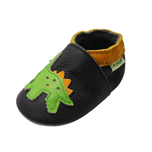 SAYOYO Dinosaurier WeichesLeder Lauflernschuhe Krabbelschuhe Babyschuhe, 19/20 (6-12) M Monate,Schwarz von SAYOYO