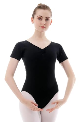 Ballett Trikot,Ballettanzug Ballett Trikot Erwachsene Praxis Ballett Tanzen Tragen Frauen Kurzarm Dance Team Gymnastik(Black,XXL) von SAYTAK