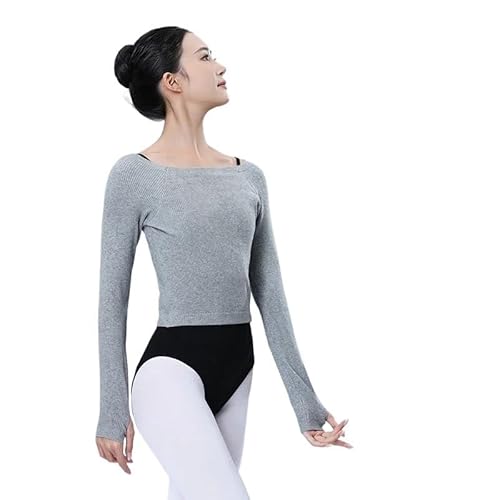 SAYTAK Ballett Trikot,Ballettanzug Frauen Ballett Tanz Training Kleidung Pullover Erwachsene Modern Dance Langarm Pullover Warme Tops(Gray,XL) von SAYTAK