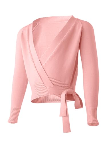 SAYTAK Ballett Trikot,Ballettanzug Warme Kinder Mädchen Ballett Wrap Tanz Kleidung Kinder Warme Langarm Taille Gürtel Pullover Yoga Kleidung(Pink,M) von SAYTAK