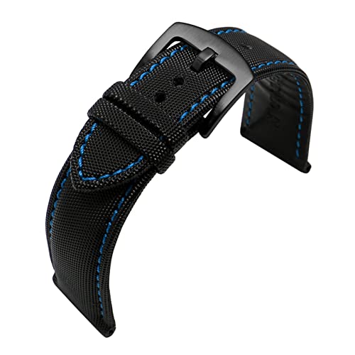 Gummi-Nylon-Canvas-Uhrband-Fit für Omeg-a Speed ​​Sea Fit für Master AT150 20mm 22 mm 24mm Ersatz Armband Uhr Fit für fünfzig Fathoms Uhrengurt (Farbe: Schwarz-Blueline9, Größe: 22 mm) Full of stars von SAyfur