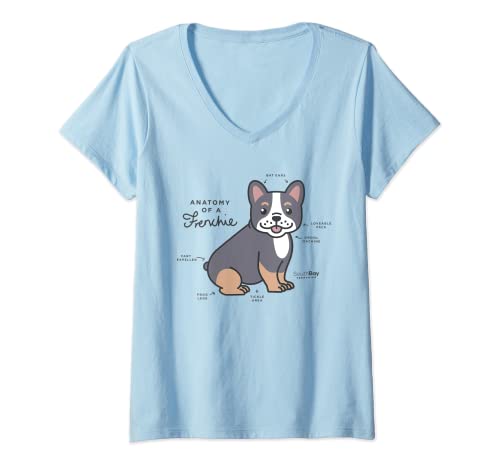 Damen Anatomie eines Frenchie T-Shirt mit V-Ausschnitt Damen Anatomie eines Frenchie T-Shirt mit V-Ausschnitt von SB Frenchies
