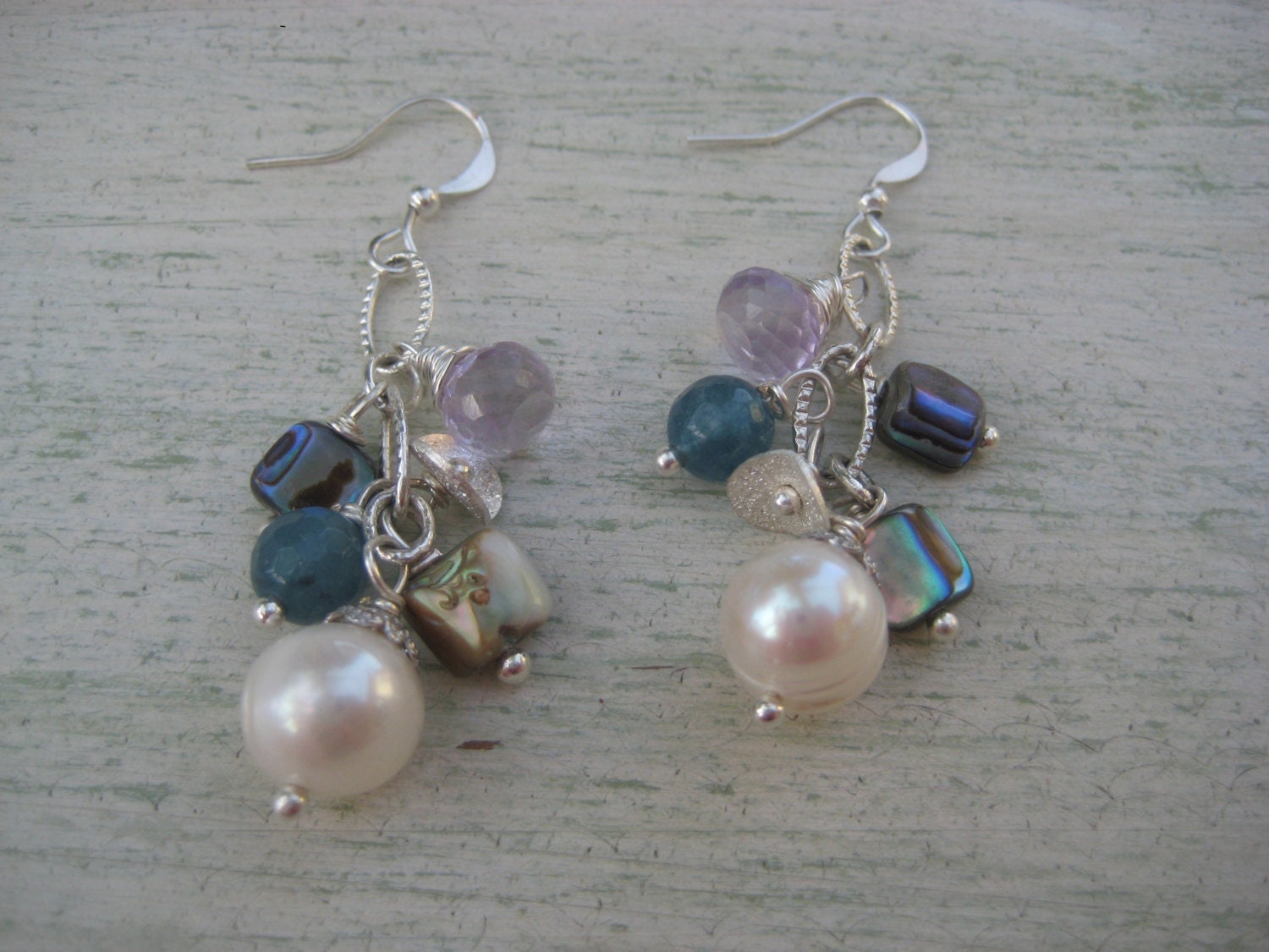 Abalone, Perle Und Amethyst Ohrringe/strandschmuck/Perlenohrringe/Perlenschmuck/Silberohrringe Abalone, Perle Und Amethyst Ohrringe/strandschmuck/Perlenohrringe/Perlenschmuck/Silberohrringe von SBEC