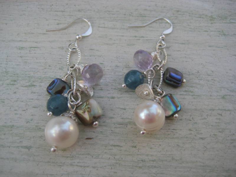 Abalone, Perle Und Amethyst Ohrringe/strandschmuck/Perlenohrringe/Perlenschmuck/Silberohrringe Abalone, Perle Und Amethyst Ohrringe/strandschmuck/Perlenohrringe/Perlenschmuck/Silberohrringe von SBEC