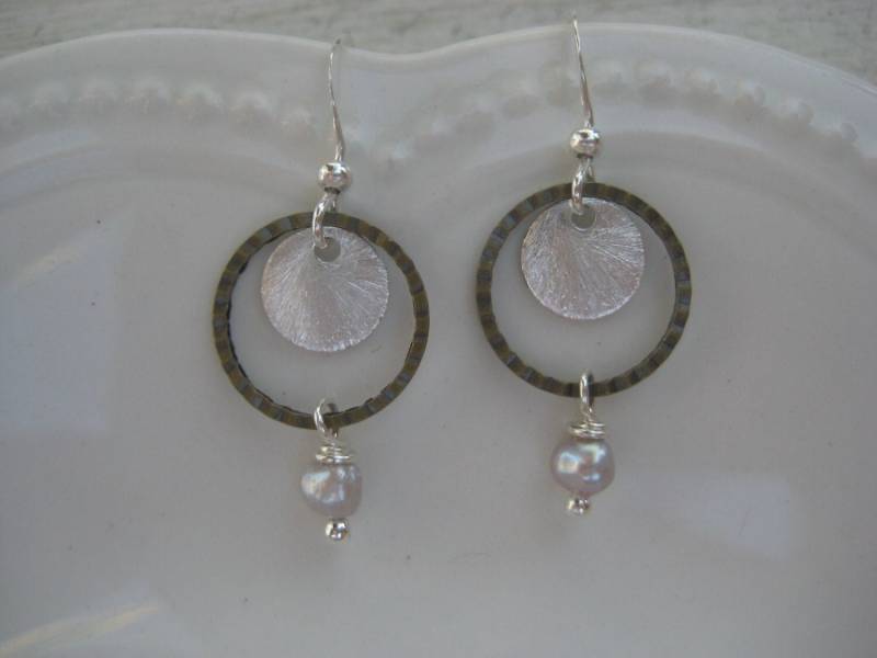 Silberne Scheibe Perlen/Silber Ohrringe/Geschenk Für Sie/Perlenschmuck/ Silberne Scheibe Perlen/Silber Ohrringe/Geschenk Für Sie/Perlenschmuck/ von SBEC