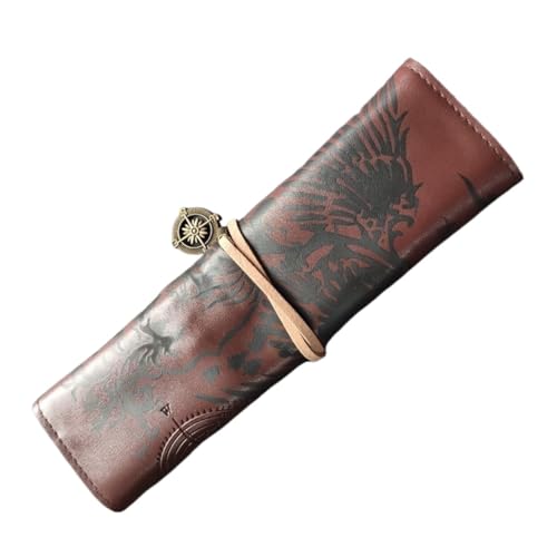 SBOJI Pencil Wrap,Pencil Wrap Roll Up Volumen-Stifttasche, gebündelt, dreifach, Leder, großes Fassungsvermögen, Bleistift, Studenten-Bleistift, Schreibwarenbox (Color : Short-Brown) von SBOJI