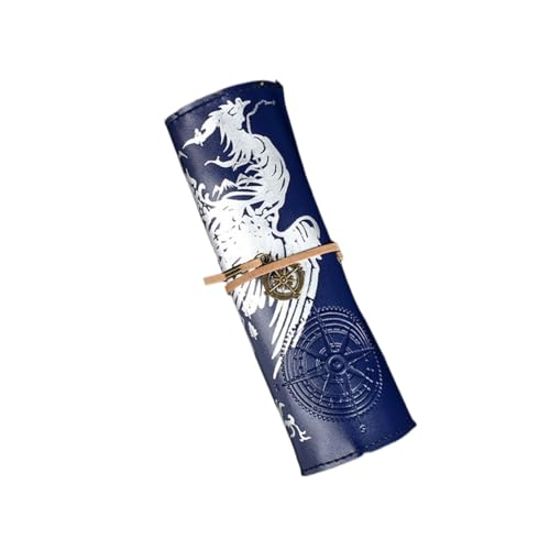 SBOJI Pencil Wrap,Pencil Wrap Roll Up Volumen-Stifttasche, gebündelt, dreifach, Leder, großes Fassungsvermögen, Bleistift, Studenten-Bleistift, Schreibwarenbox (Color : Short-Dark Blue) von SBOJI