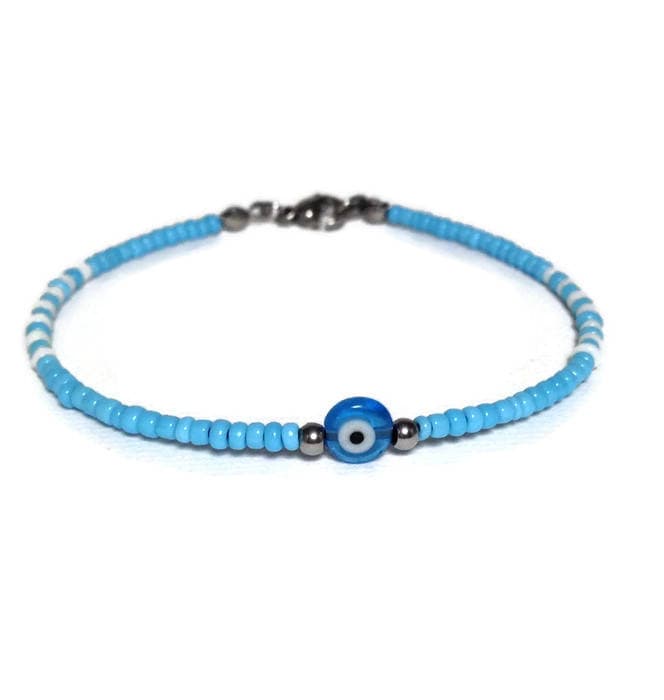 Blau Evil Eye Perlen Armband Winzige Rocailles Zarte Schmuck von SBOeyes
