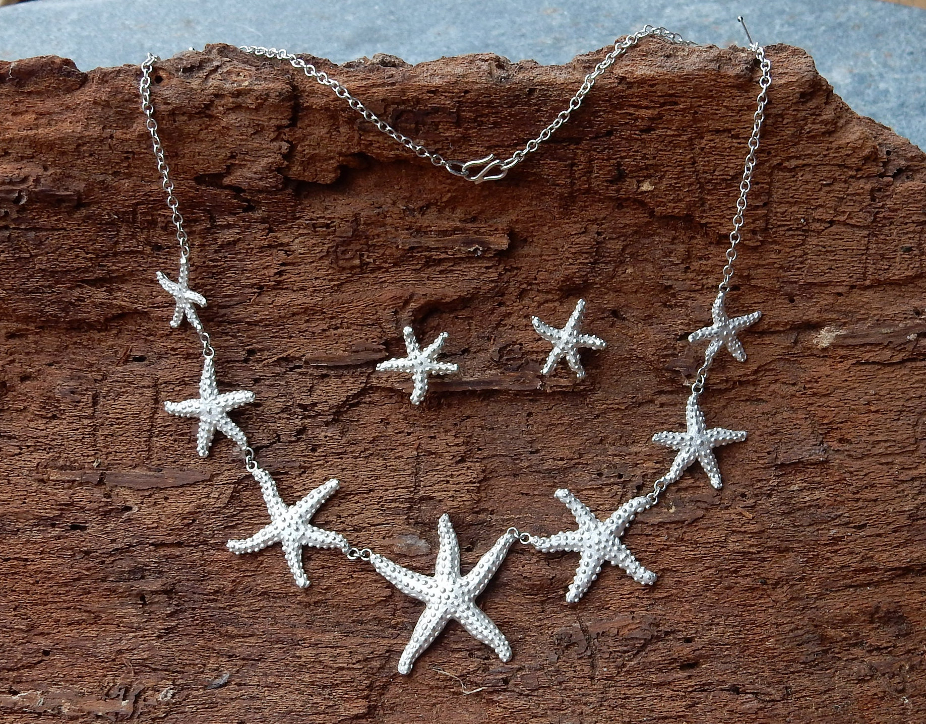 Seestern Collier Mit Passenden Ohrsteckern Von Hand Modelliert, Gegossenes Massives Silber von SBSchmuck