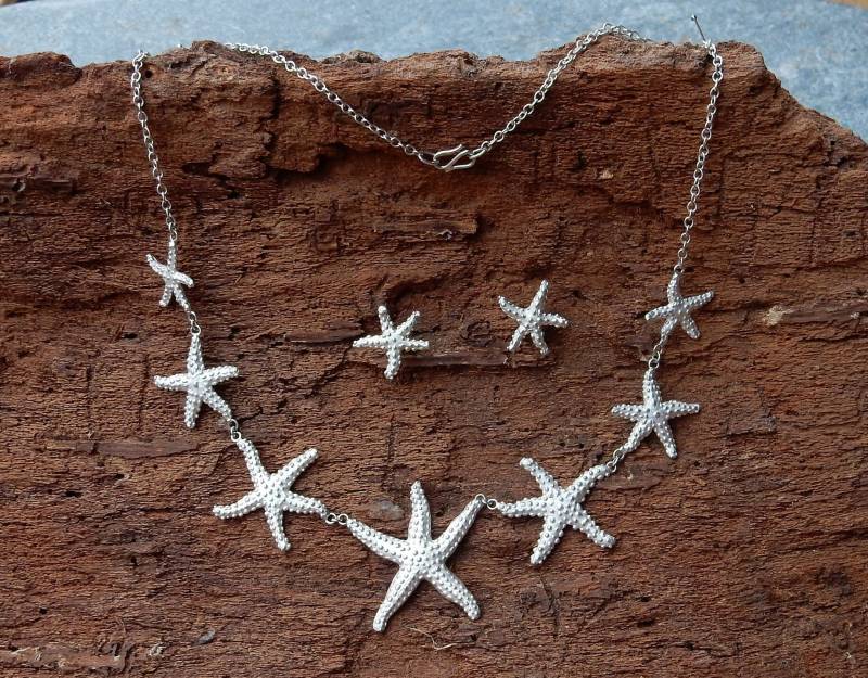 Seestern Collier Mit Passenden Ohrsteckern Von Hand Modelliert, Gegossenes Massives Silber von SBSchmuck