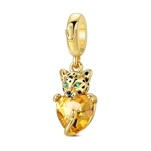 Charm-Perle aus 925er Sterlingsilber mit Zirkonia, Anhänger in Form einer Pferdekutsche mit Eule, Kaninchen und Drache – passend für Armbänder und Halsketten (Goldener Leoparden- und Herz-Charm) von SBUTUXC