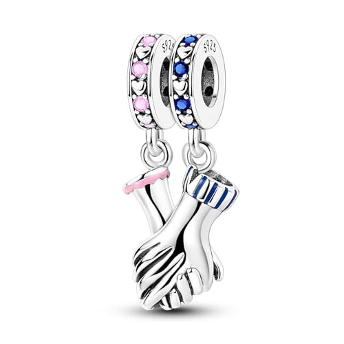 SBUTUXC 925 Sterling Silber „Hand-in-Hand“ Anhänger – Zirkonia und Emaille – Kompatibel mit Halsketten und Armbändern – Erhältlich in Rosa oder Blau SBUTUXC 925 Sterling Silber „Hand-in-Hand“ Anhänger – Zirkonia und Emaille – Kompatibel mit Halsketten und Armbändern – Erhältlich in Rosa oder Blau von SBUTUXC