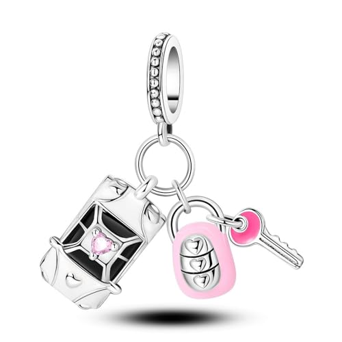 925 Sterling Silber Auto - Themen-Charm mit rosa Emaille & Herz-Detail von SBUTUXC