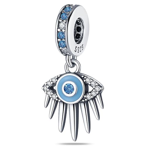 SBUTUXC 925 Sterling Silber Evil Eye Charm mit blauem Kristall, Fransen-Anhänger, 0,93x0,44 Zoll, S925 Armbandperle SBUTUXC 925 Sterling Silber Evil Eye Charm mit blauem Kristall, Fransen-Anhänger, 0,93x0,44 Zoll, S925 Armbandperle von SBUTUXC