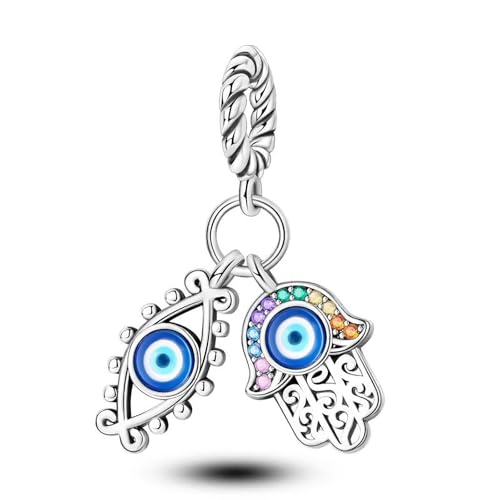 SBUTUXC 925 Sterling Silber Evil Eye & Hamsa Charm mit Emaille & Regenbogen Zirkon, Schutzamulett-Anhänger für Armband/Halskette/Kleidungszubehör von SBUTUXC