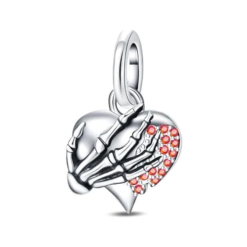 SBUTUXC 925 Sterling Silber Skeletthand & Herz Charm mit roten Zirkonen von SBUTUXC
