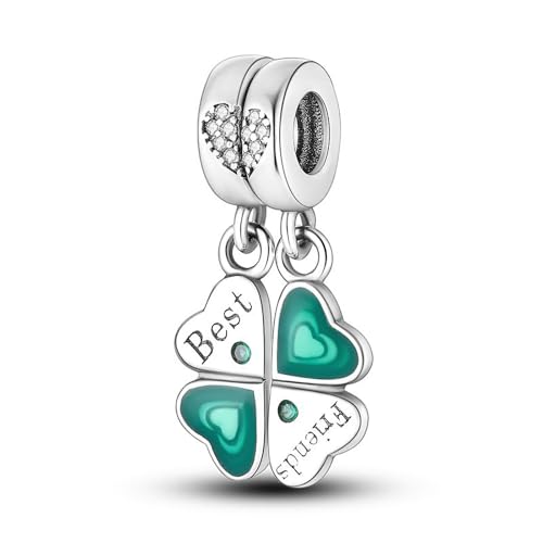 SBUTUXC Best Friend Charm, Sterling Silber 925 Blätter Anhänger mit grünen Emaille-Herzen, Kristallverbinder für Armbänder, 2,5 x 6 cm SBUTUXC Best Friend Charm, Sterling Silber 925 Blätter Anhänger mit grünen Emaille-Herzen, Kristallverbinder für Armbänder, 2,5 x 6 cm von SBUTUXC