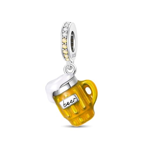 SBUTUXC Bierkrug-Anhänger, 925er Sterlingsilber, gelbe Emaille, mehrfarbiger Zirkon, 1,2 x 1,6 cm, Anhängerperle für Armbänder SBUTUXC Bierkrug-Anhänger, 925er Sterlingsilber, gelbe Emaille, mehrfarbiger Zirkon, 1,2 x 1,6 cm, Anhängerperle für Armbänder von SBUTUXC