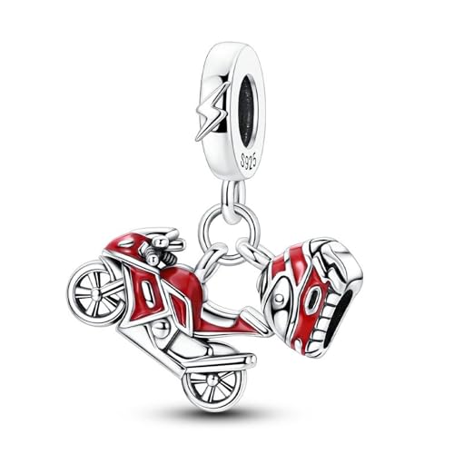 SBUTUXC Charm-Anhänger aus 925er Sterlingsilber mit Zirkonia, Pferdekutsche, Abschlussfeier, Eule, Kaninchen, Drache – passend für Armbänder und Halsketten (Motorradhelm-Charm) von SBUTUXC