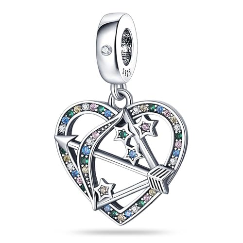 SBUTUXC Charm-Anhänger in Herzform und Pfeilform aus 925er Sterlingsilber mit bunten Kristallsternen, baumelnde Perle für Armbänder, 1,1 x 28,3 mm von SBUTUXC
